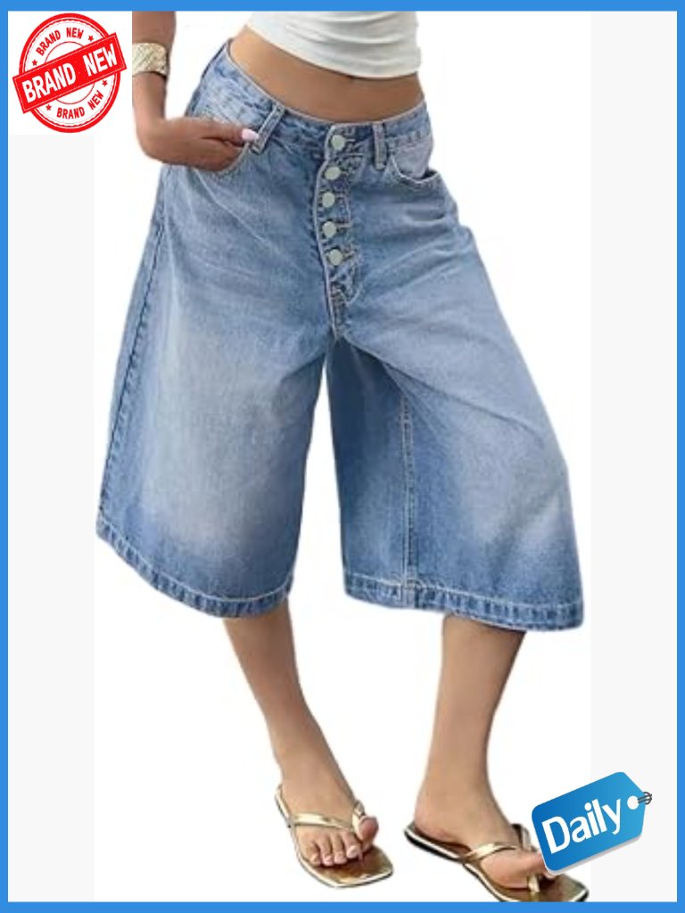 High-Rise Light Blue Denim Bermuda Shorts For Women
